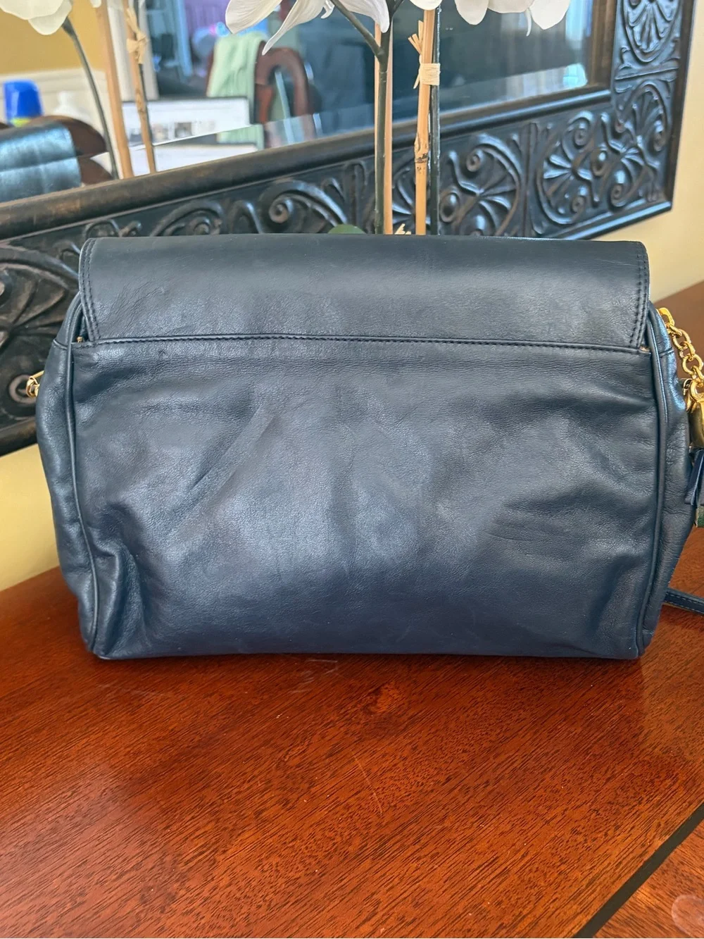 Valentino Orlandi Vintage Navy Leather Crossbody Witt Signature Hardware - Picture 2 of 14
